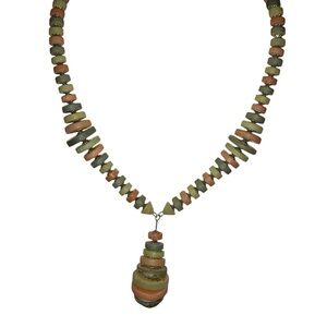 Green and Tan Layered Pendant Necklace
